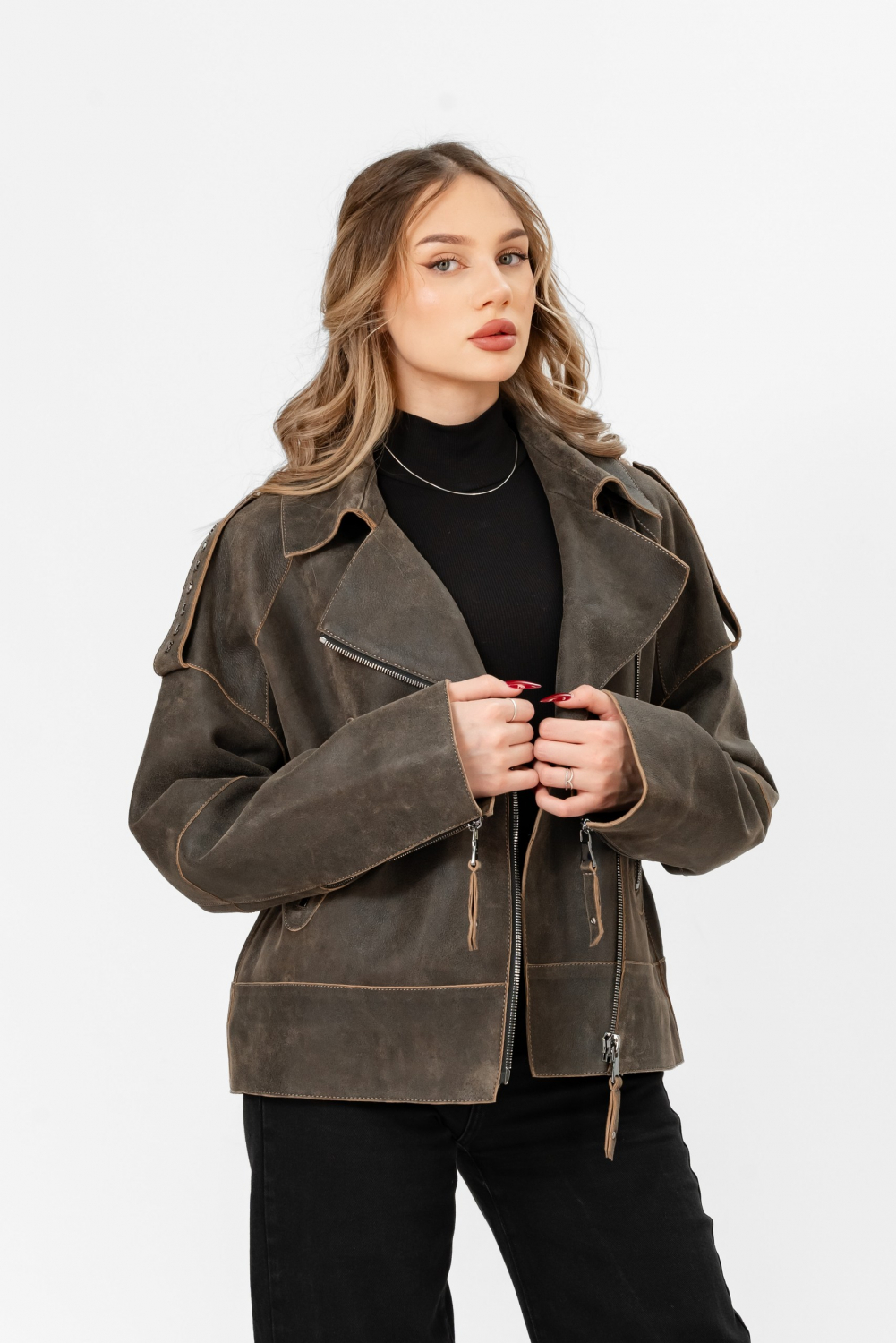 Коричневая кожаная куртка Ferelle